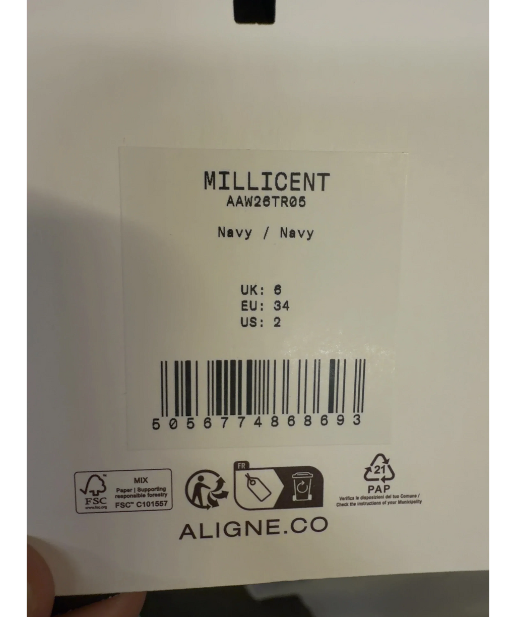 Aligne navy Millicent Satin Trouser, size UK 6 — care label