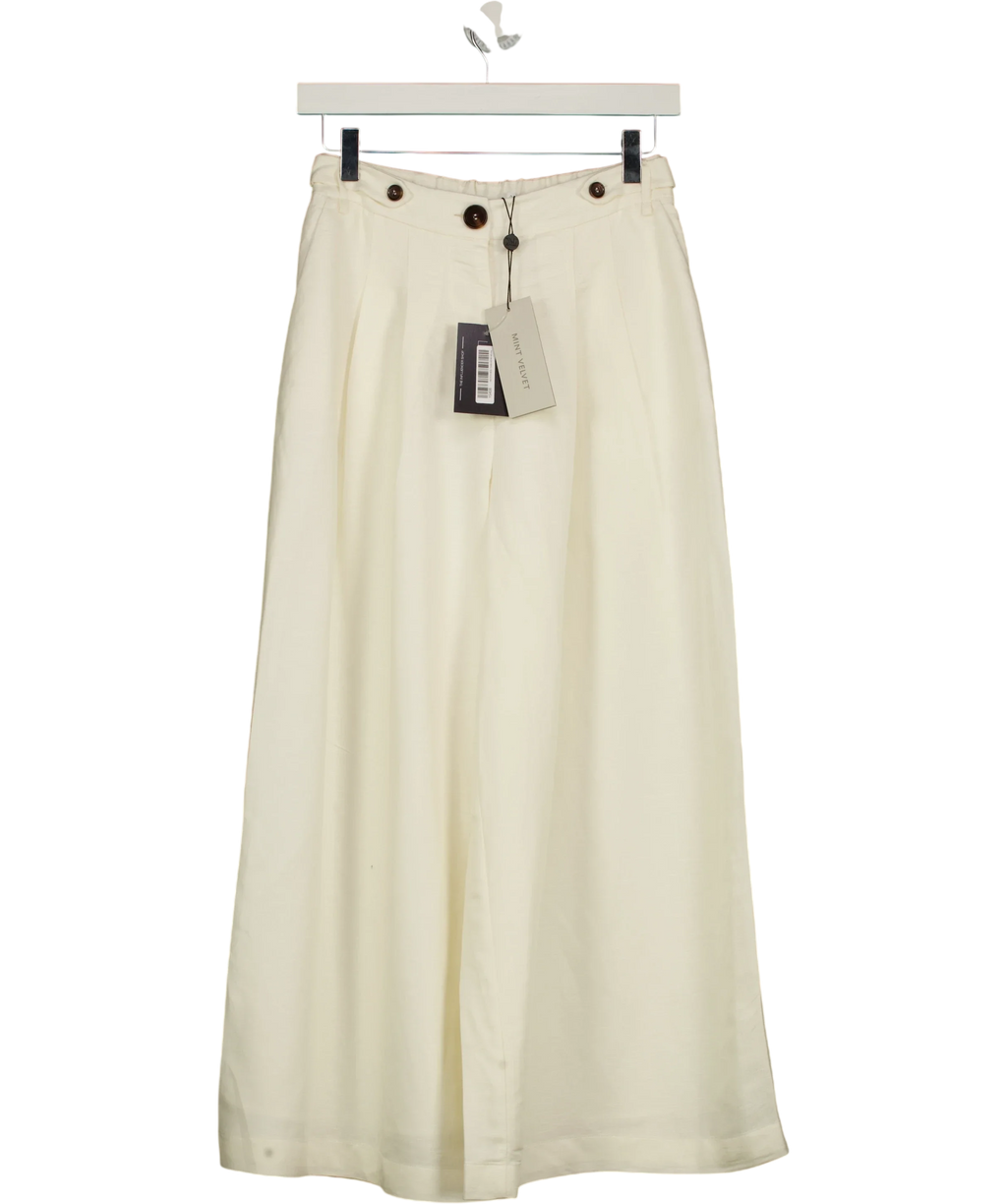 Mint Velvet ivory Cream Linen Blend Cropped Trousers, size UK XS — front