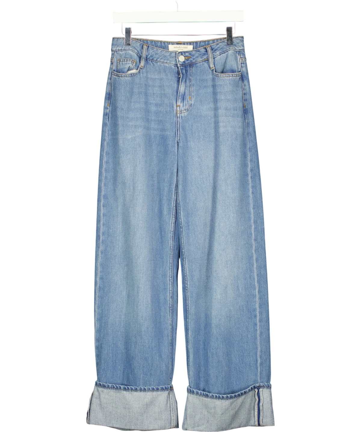 Nobody's Child Blue Blue High Rise Islington Turn Up Jeans, size UK 8 — front