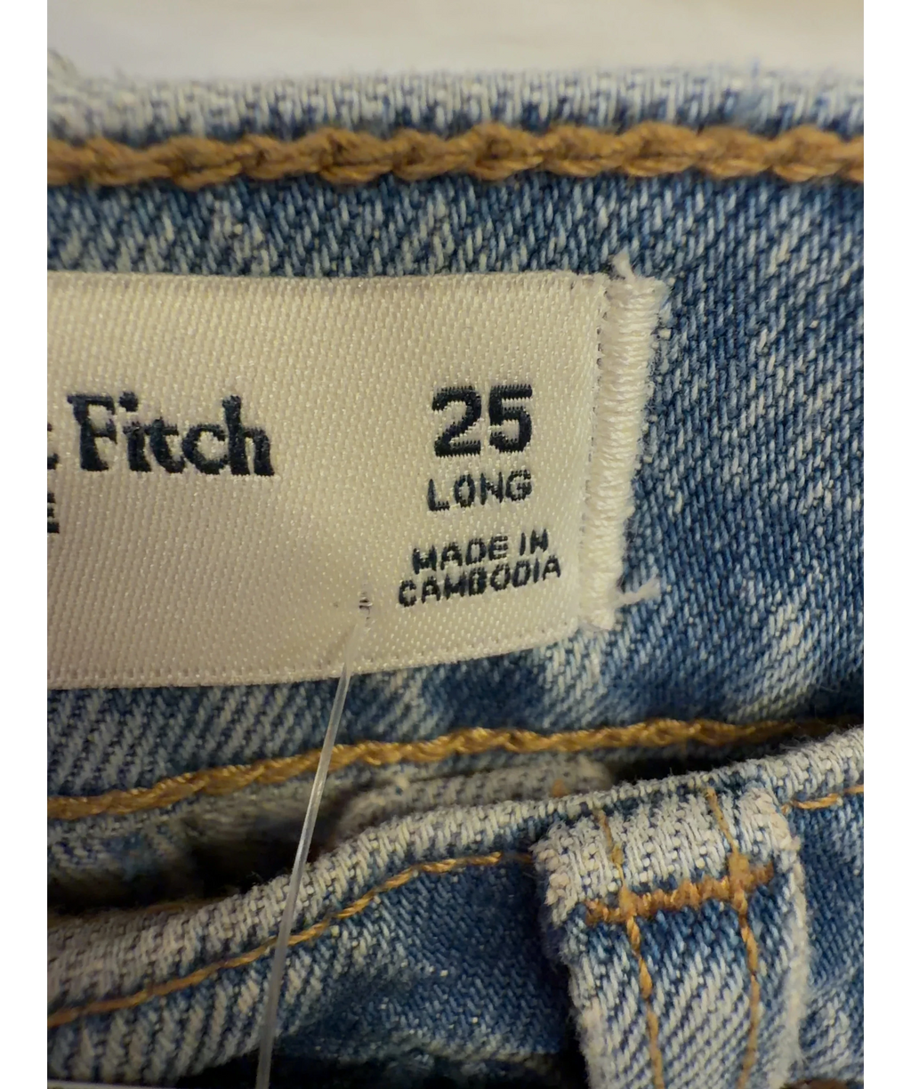 ABERCROMBIE & FITCH Blue High Rise Barrel Jean, size W25 — care label