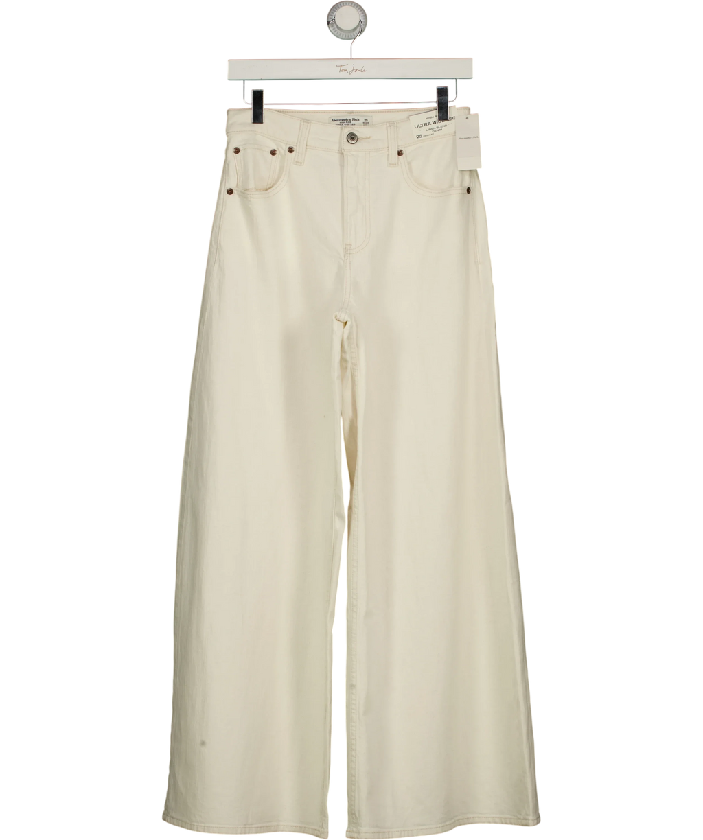 ABERCROMBIE & FITCH Cream Linen-Blend High Rise Ultra Wide Leg Jean, size W25 — front