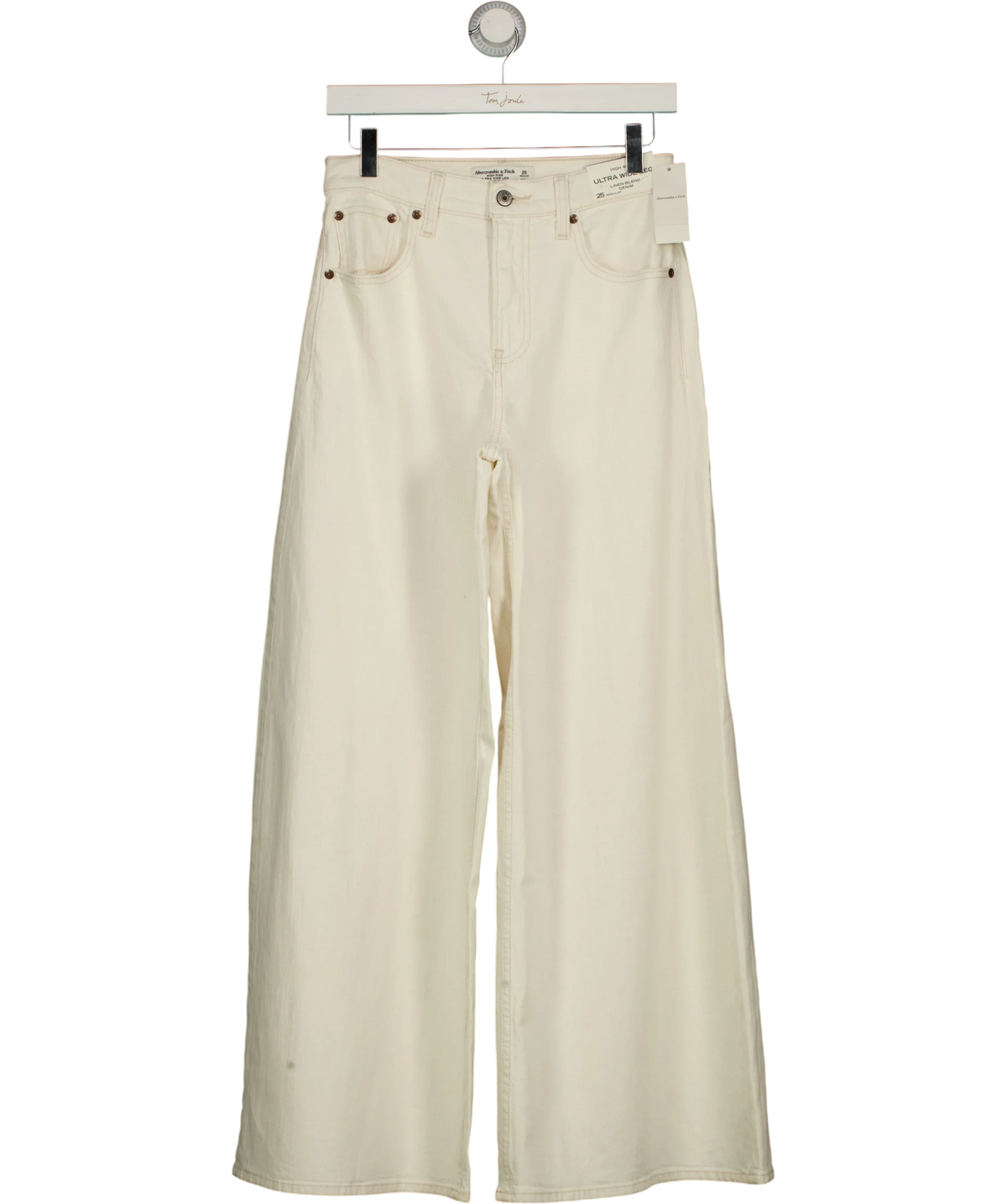 ABERCROMBIE & FITCH Cream Linen-Blend High Rise Ultra Wide Leg Jean, size W25 — front