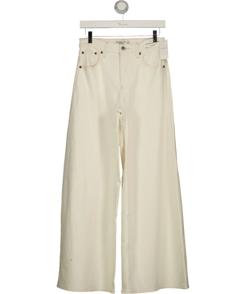 ABERCROMBIE & FITCH Cream Linen-Blend High Rise Ultra Wide Leg Jean, size W25 — front