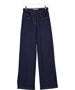 Commense Wide Leg Denim Jeans Blue and Brown UK XS