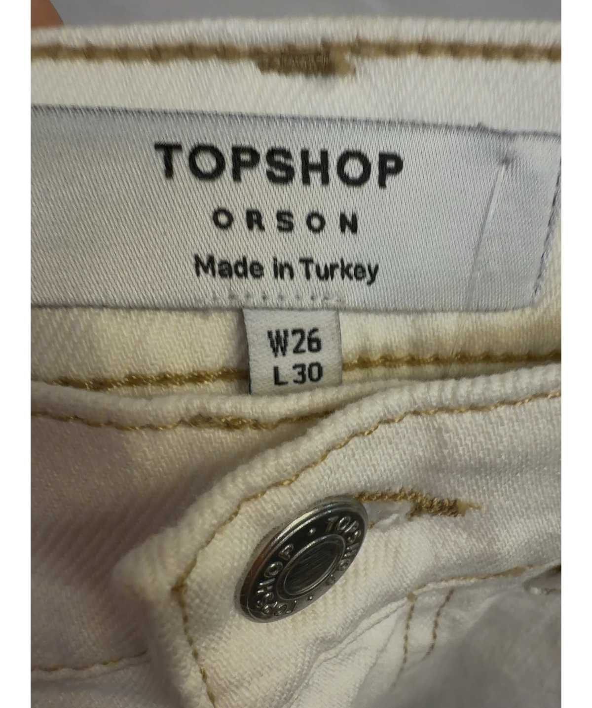 TOPSHOP off-white Orson Mid-Rise Comfort Straight Jean, size W26 — detail