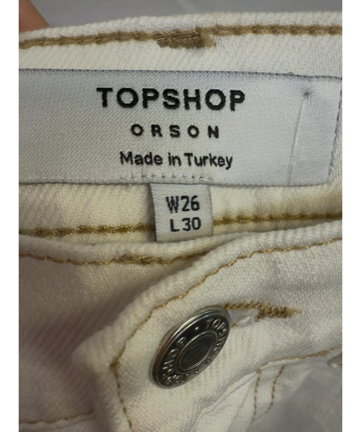 TOPSHOP off-white Orson Mid-Rise Comfort Straight Jean, size W26 — care label
