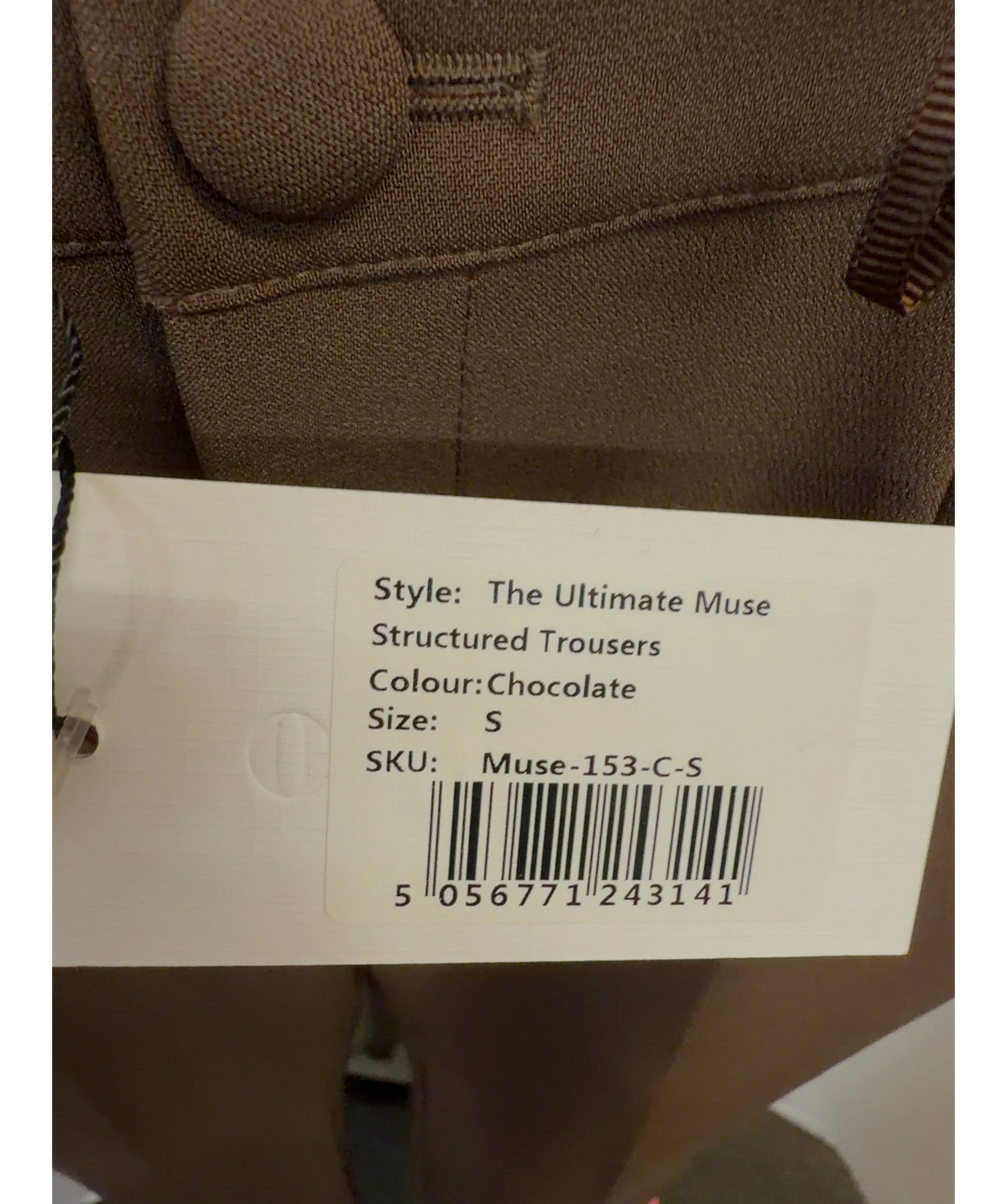 ODD MUSE Brown Ultimate Muse Structured Trousers, size UK S — care label