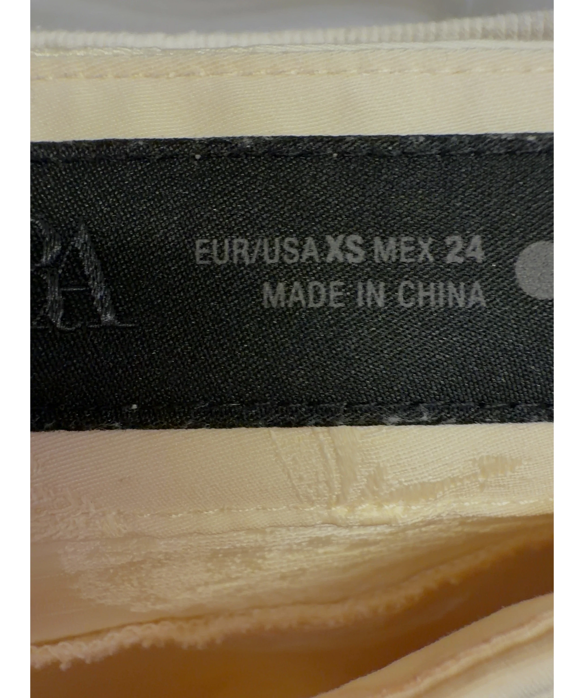 ZARA Cream ZW Collection Jacquard Barrel Trousers, size UK XS — care label