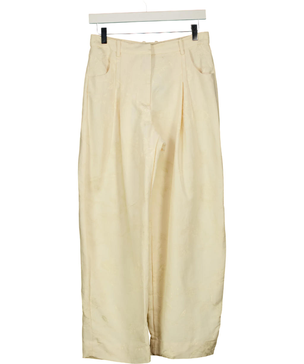 ZARA Cream ZW Collection Jacquard Barrel Trousers, size UK XS — front