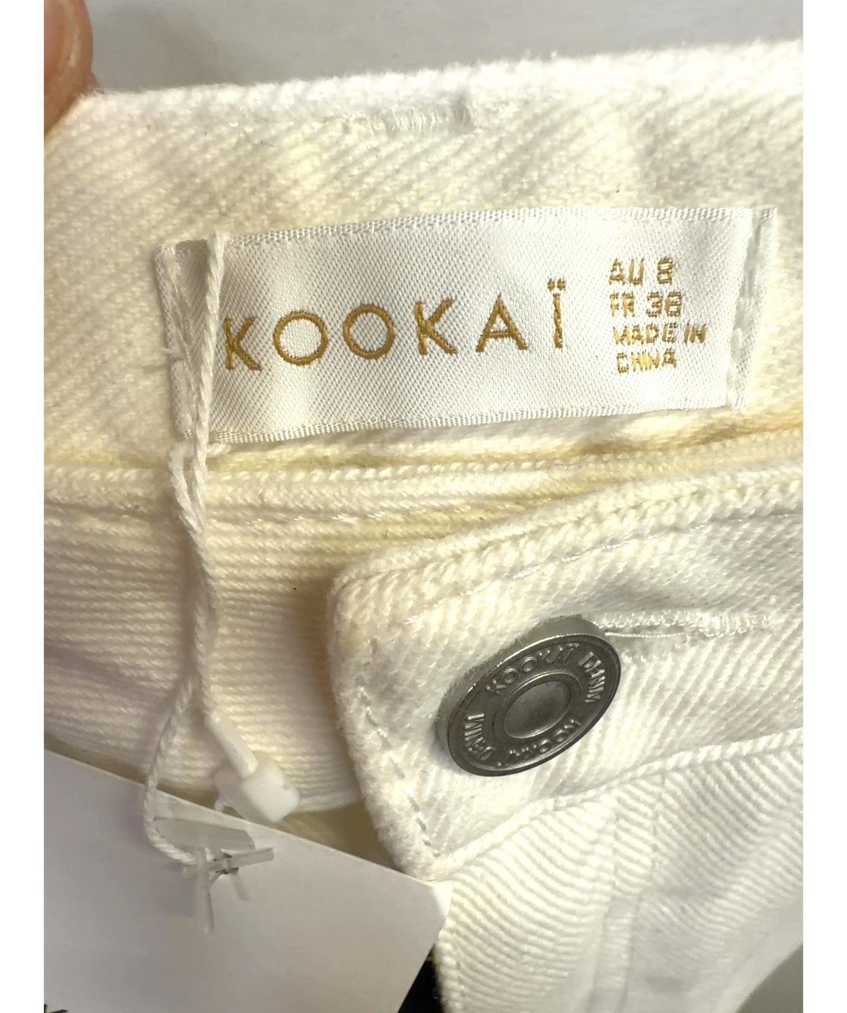 Kookai White Kai Straight Leg Jean, size UK 8 — care label