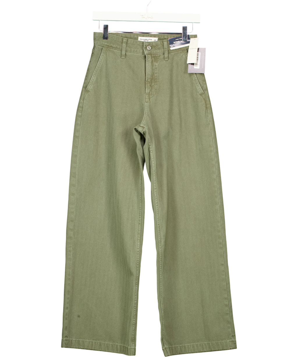 ABERCROMBIE & FITCH olive green Curve Love High Rise Wide Leg Trouser, size W24 — front
