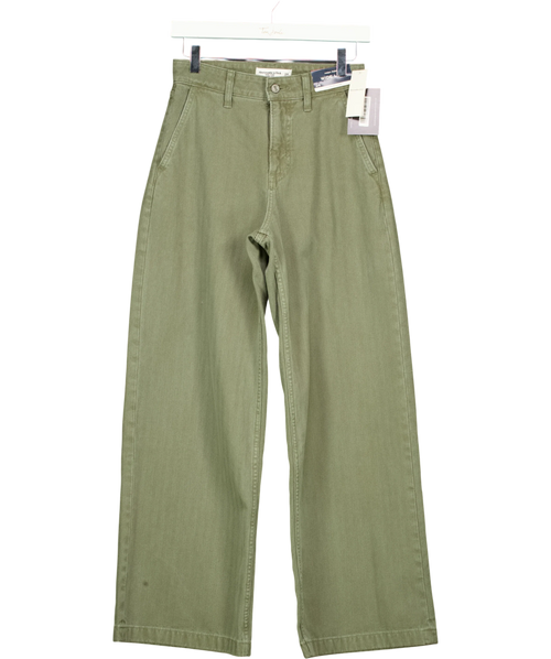 ABERCROMBIE & FITCH olive green Curve Love High Rise Wide Leg Trouser, size W24 — front
