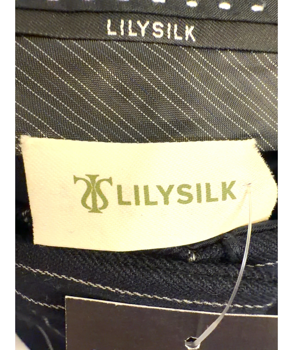 LILYSILK navy Wool-Blend Wide-Leg Stripe Pants, size UK 6 — detail