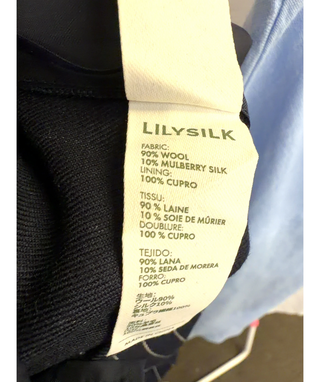 LILYSILK navy Wool-Blend Wide-Leg Stripe Pants, size UK 6 — label
