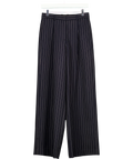 LILYSILK navy Wool-Blend Wide-Leg Stripe Pants, size UK 6 — front