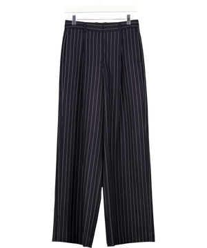 Lilysilk Wool-Blend Wide-Leg Stripe Wool / Silk Trousers  Blue UK 6