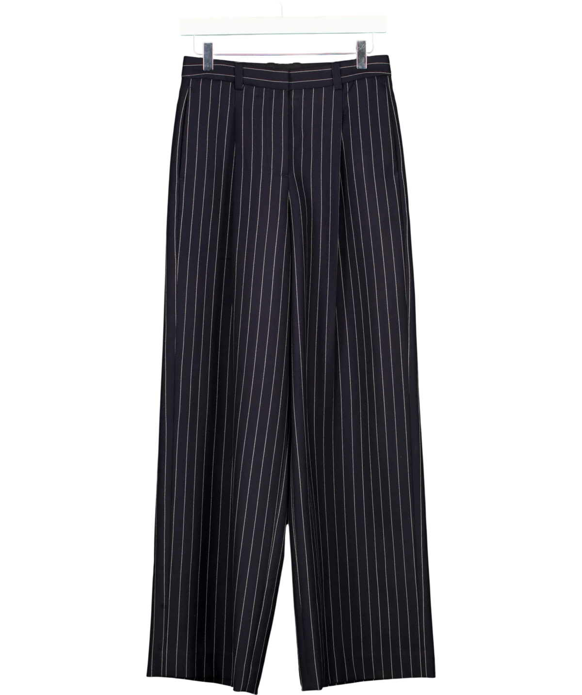 LILYSILK navy Wool-Blend Wide-Leg Stripe Pants, size UK 6 — front