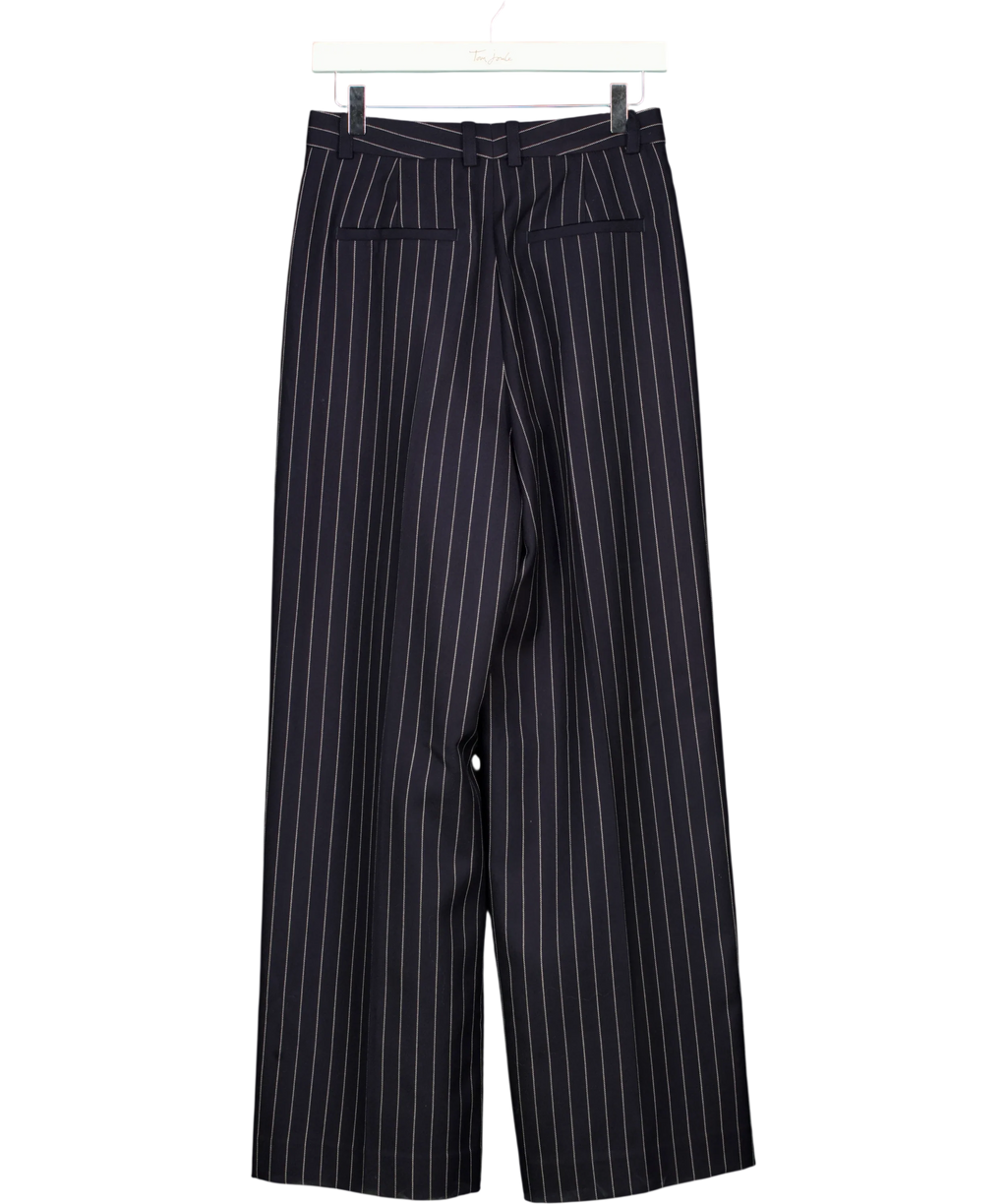 LILYSILK navy Wool-Blend Wide-Leg Stripe Pants, size UK 6 — back