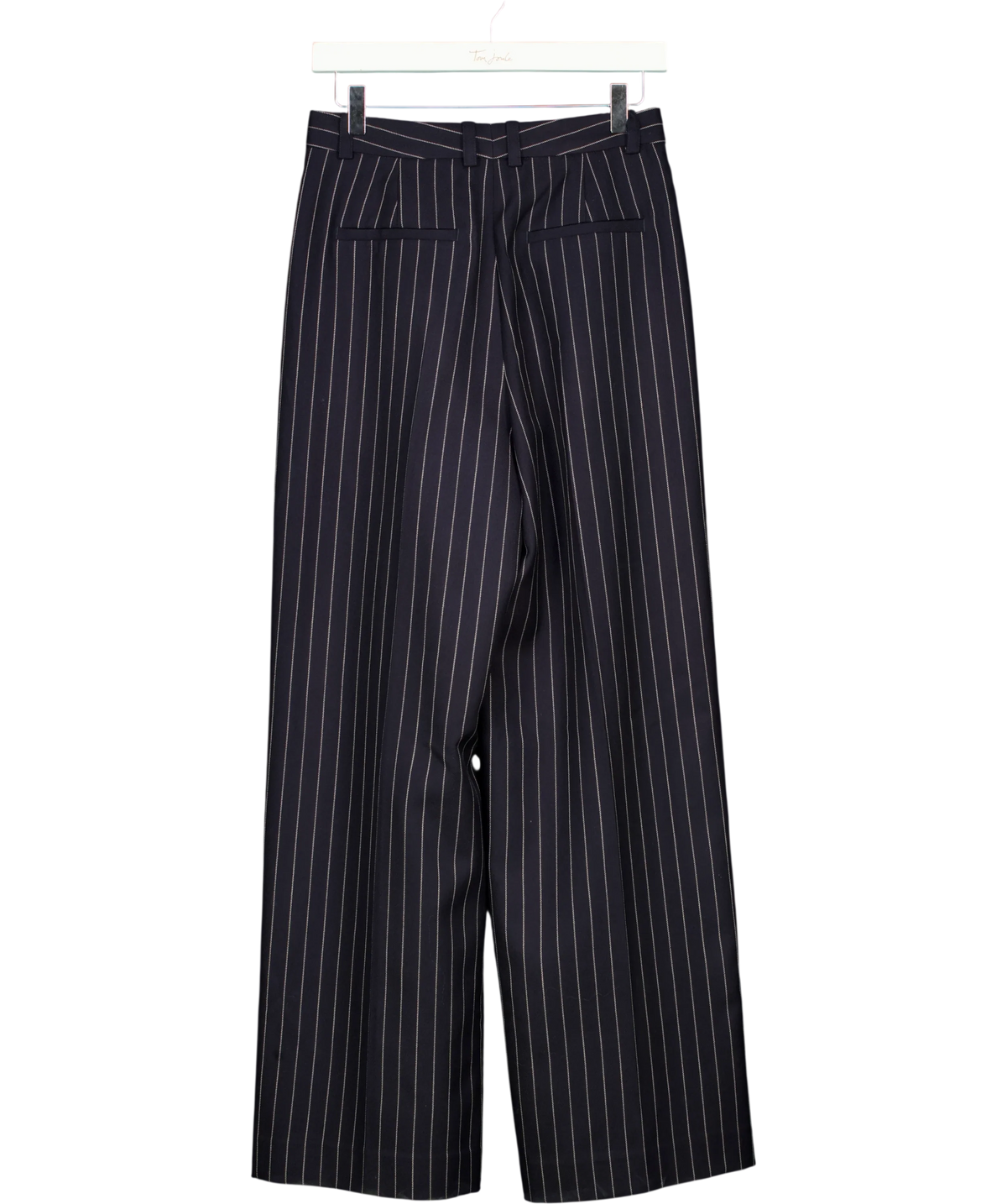 LILYSILK navy Wool-Blend Wide-Leg Stripe Pants, size UK 6 — back