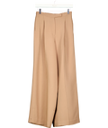 LILYSILK camel Silk-Wool Pleated Wide-Leg Trousers, size UK 6 — front