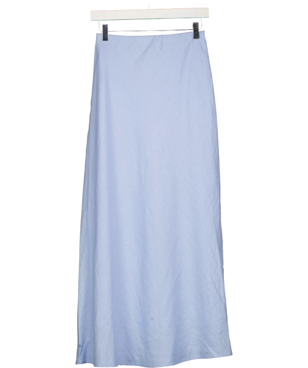 ABERCROMBIE & FITCH light blue 100% Linen High Rise Maxi Skirt, size UK XS — back