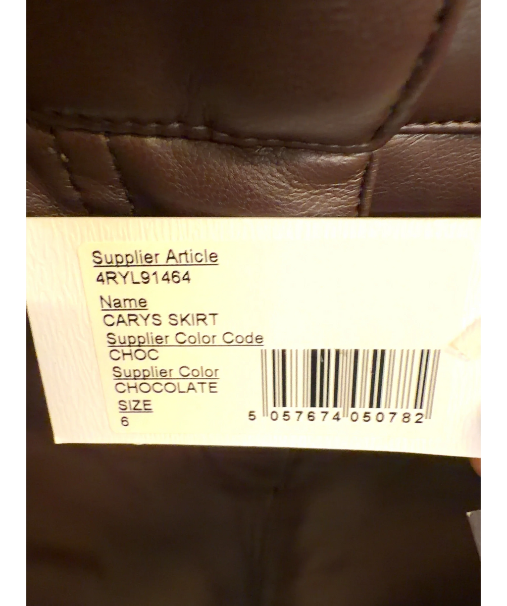 4th & Reckless Brown Chocolate Tailored PU Maxi Skirt, size UK 6 — label