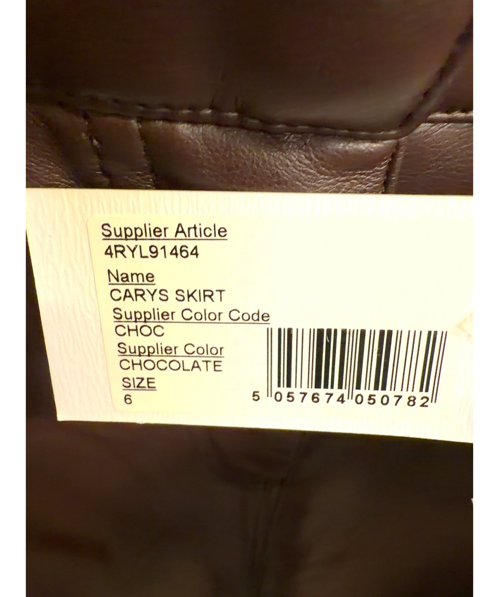 4th & Reckless Brown Chocolate Tailored PU Maxi Skirt, size UK 6 — care label