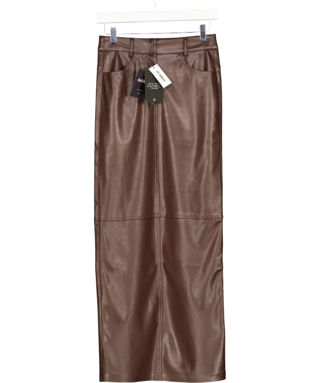 4th & Reckless Brown Chocolate Tailored PU Maxi Skirt, size UK 6 — front