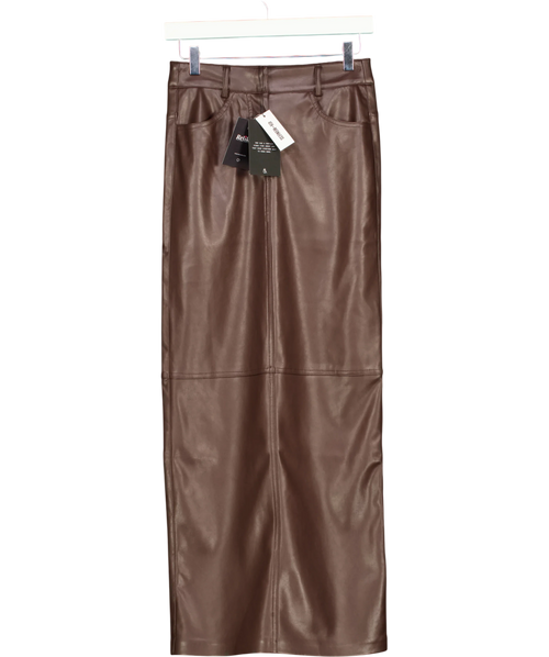 4th & Reckless Brown Chocolate Tailored PU Maxi Skirt, size UK 6 — front