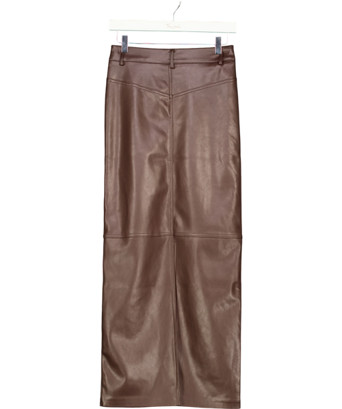 4th & Reckless Brown Chocolate Tailored PU Maxi Skirt, size UK 6 — back