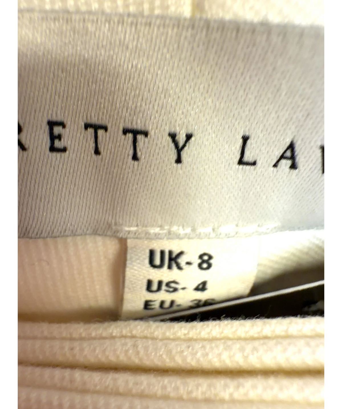 PRETTY LAVISH Cream Colour, size UK 8 — care label