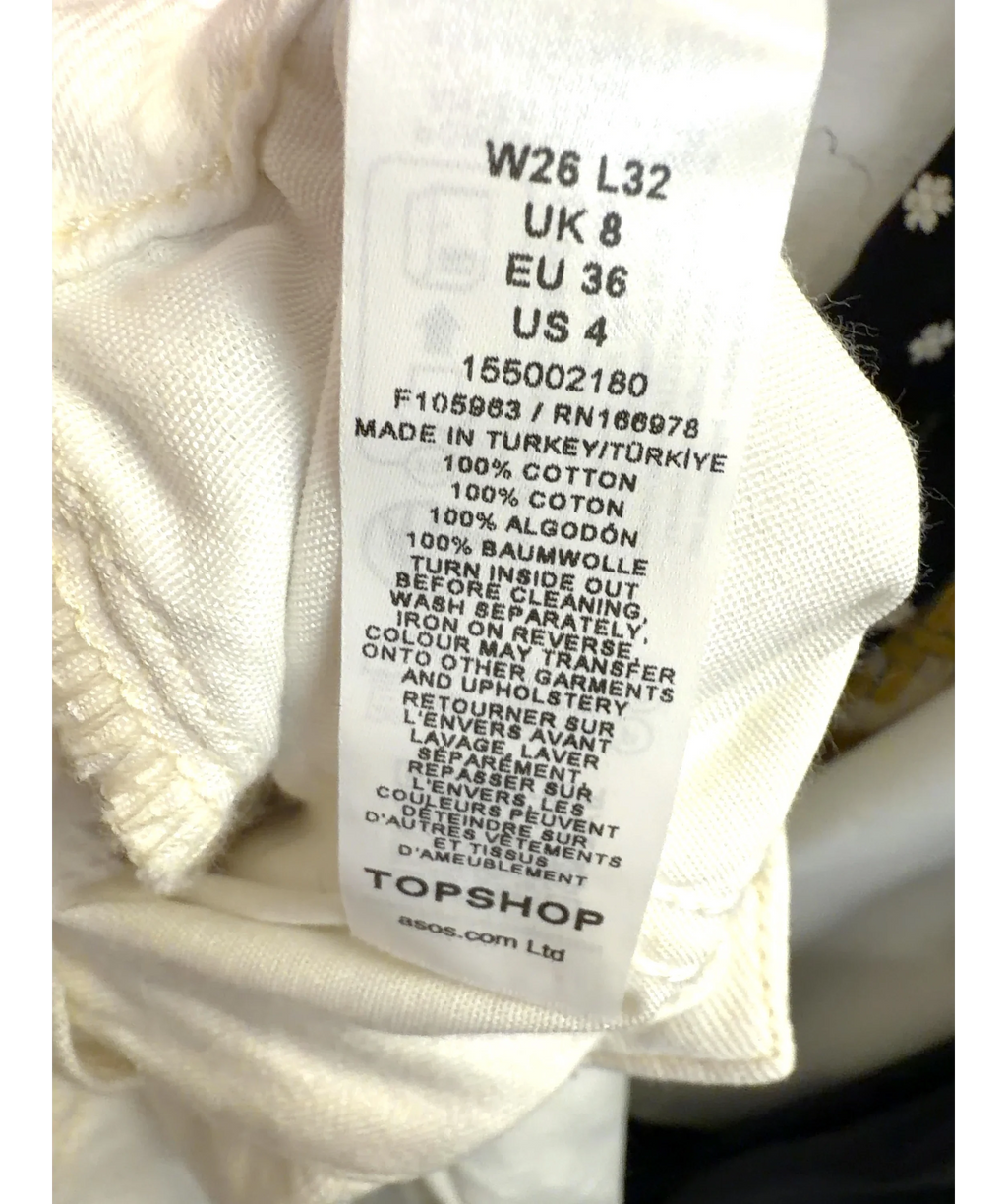 TOPSHOP White Low Rise Wide Leg Jeans, size UK 8 — label