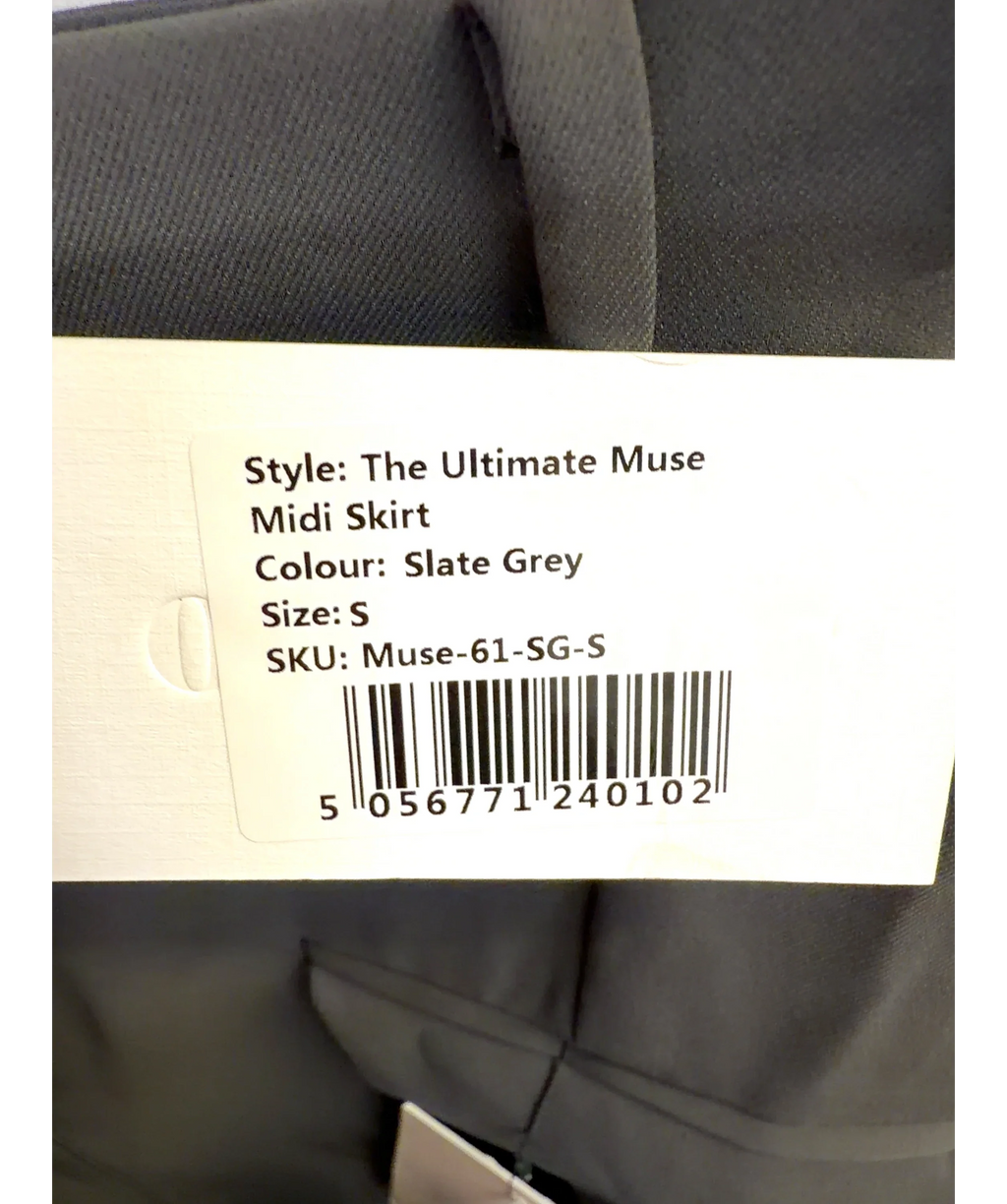 ODD MUSE Grey The Ultimate Muse Midi Skirt, size UK S — label