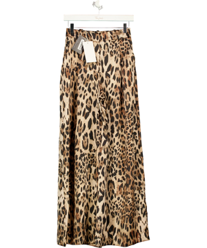Zara Brown Leopard Print Satin Wide Leg Trousers UK XS