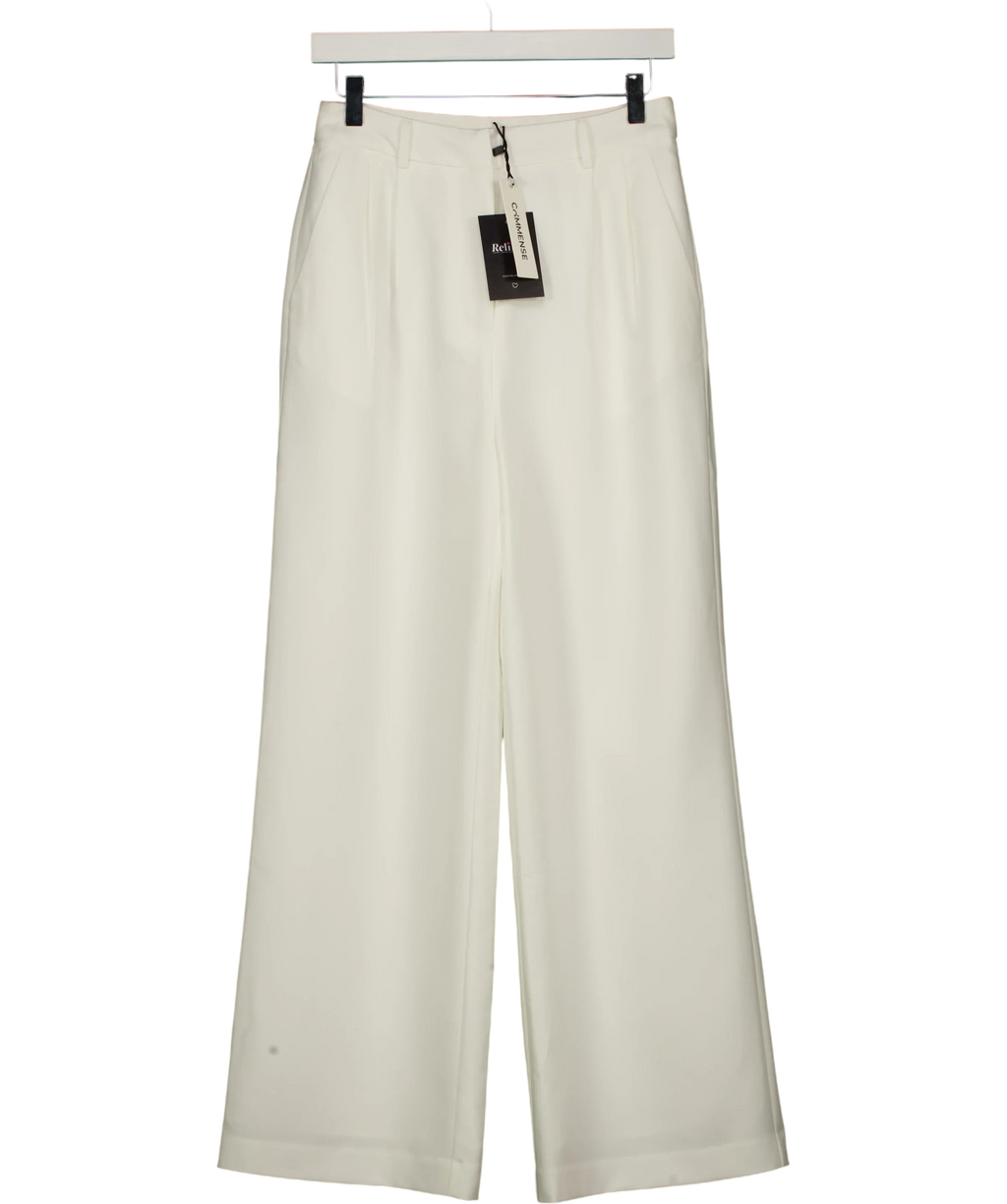 Commense White Pleated Tailored Wide Leg Trousers, size UK S — front