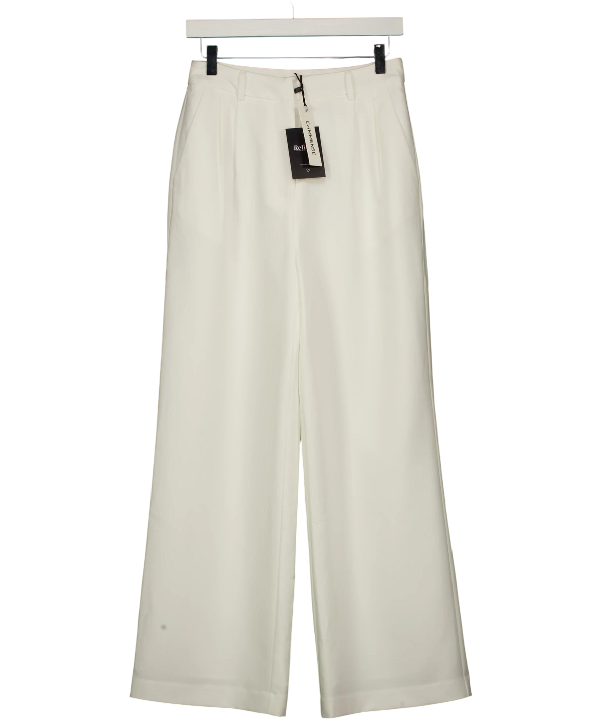 Commense White Pleated Tailored Wide Leg Trousers, size UK S — front