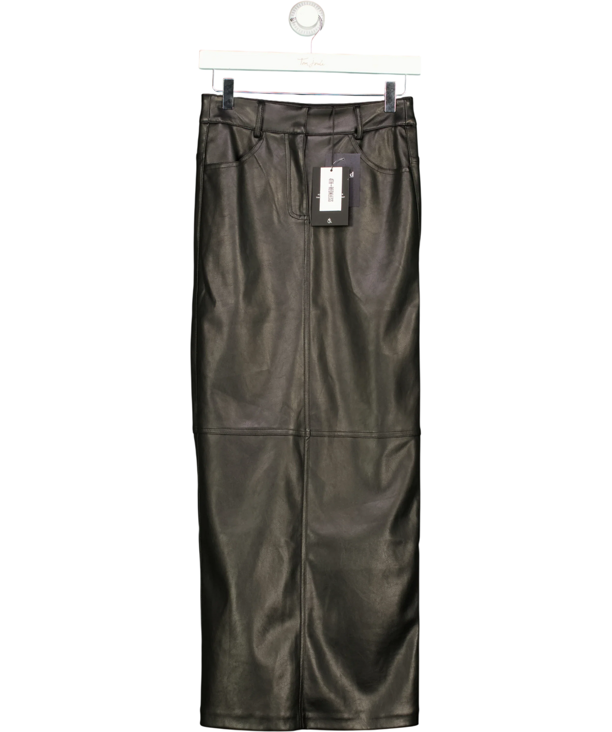 4th & Reckless Black Carys Faux Leather Midi Skirt, size UK 6 — front