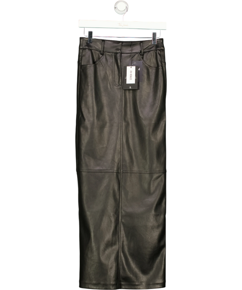 4th & Reckless Black Carys Faux Leather Midi Skirt, size UK 6 — front