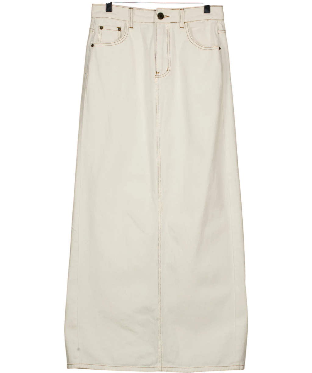 DISSH White White denim maxi skirt, size UK 8 — front