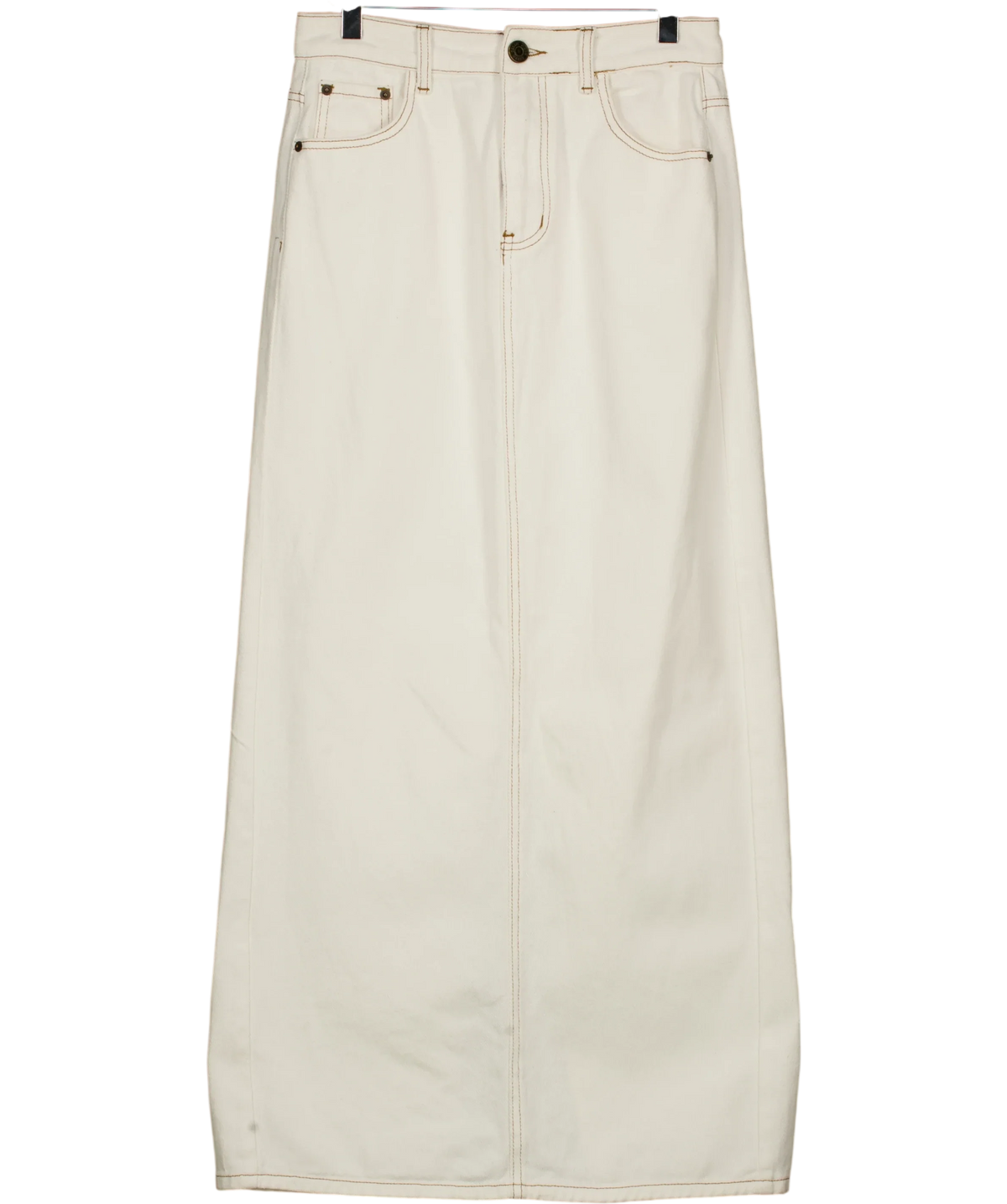 DISSH White White denim maxi skirt, size UK 8 — front