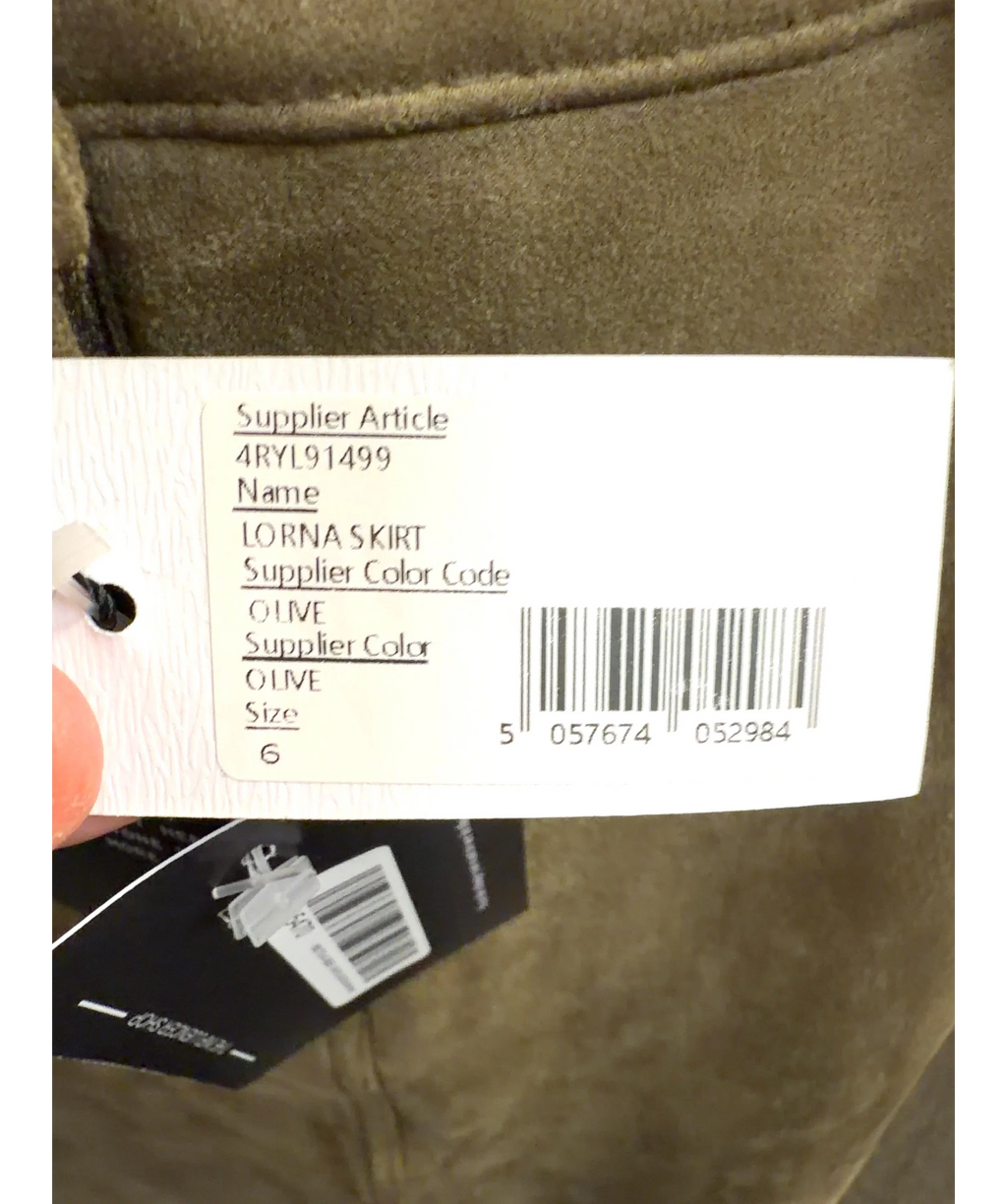 4th & Reckless olive LORNA SKIRT, size UK 6 — label