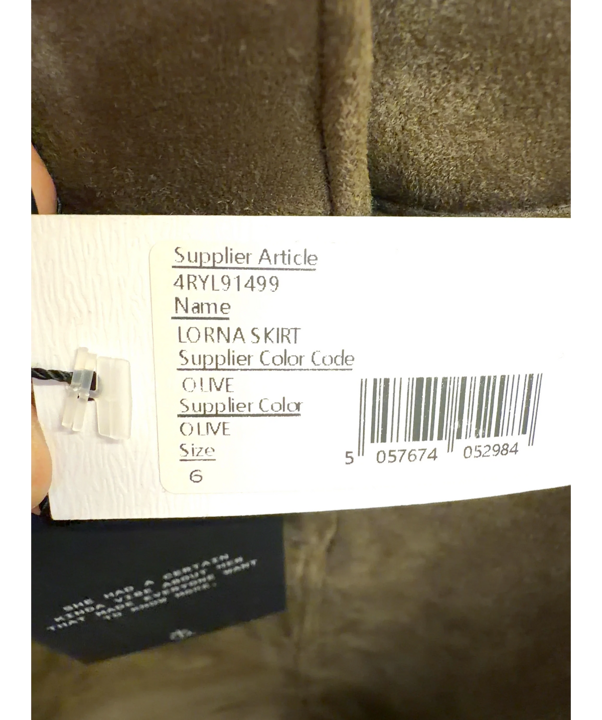 4th & Reckless olive LORNA SKIRT, size UK 6 — care label