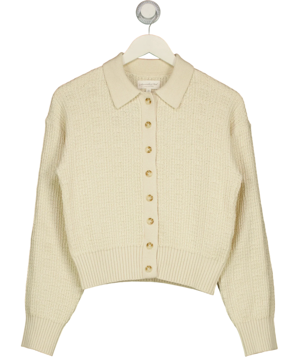 ABERCROMBIE & FITCH Cream Textured Collared Cardigan, size UK XS — front