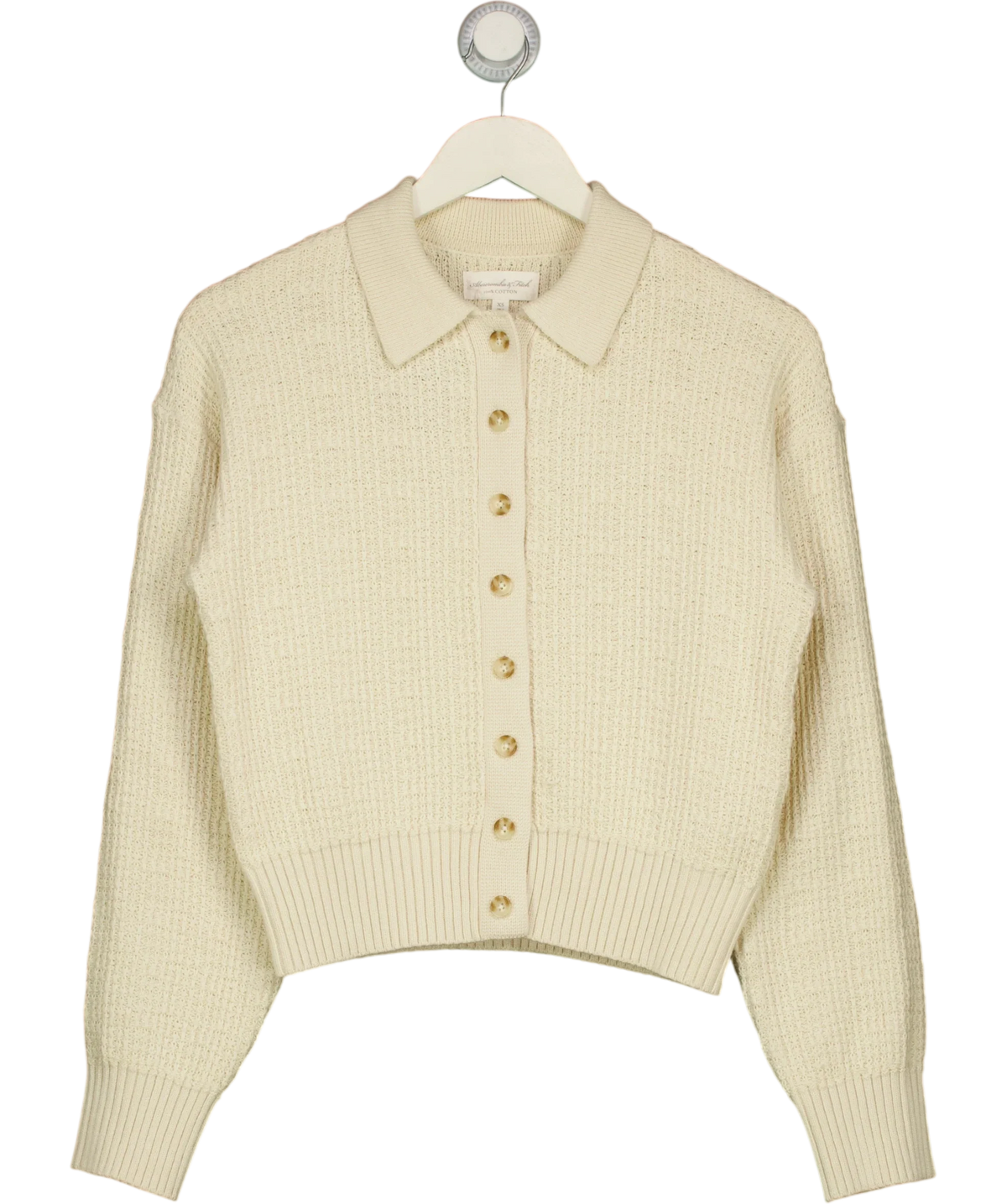 ABERCROMBIE & FITCH Cream Textured Collared Cardigan, size UK XS — front