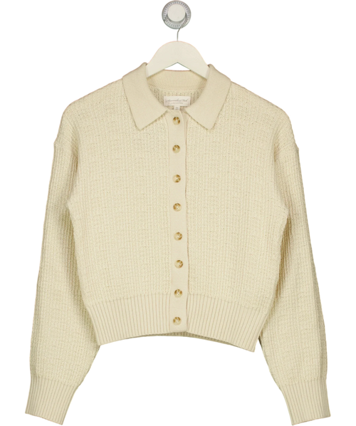 ABERCROMBIE & FITCH Cream Textured Collared Cardigan, size UK XS — front