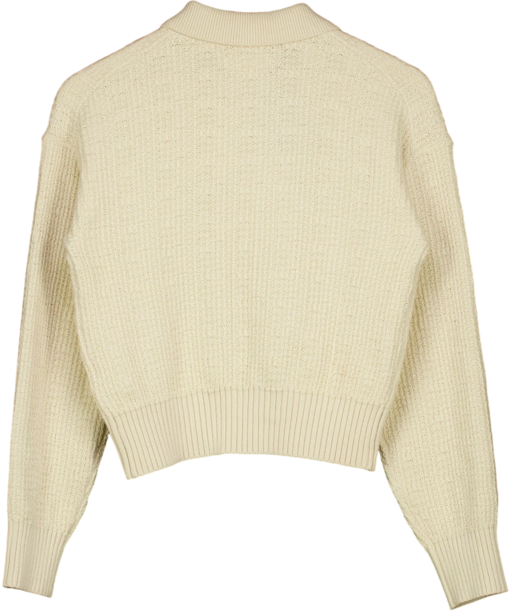 ABERCROMBIE & FITCH Cream Textured Collared Cardigan, size UK XS — back