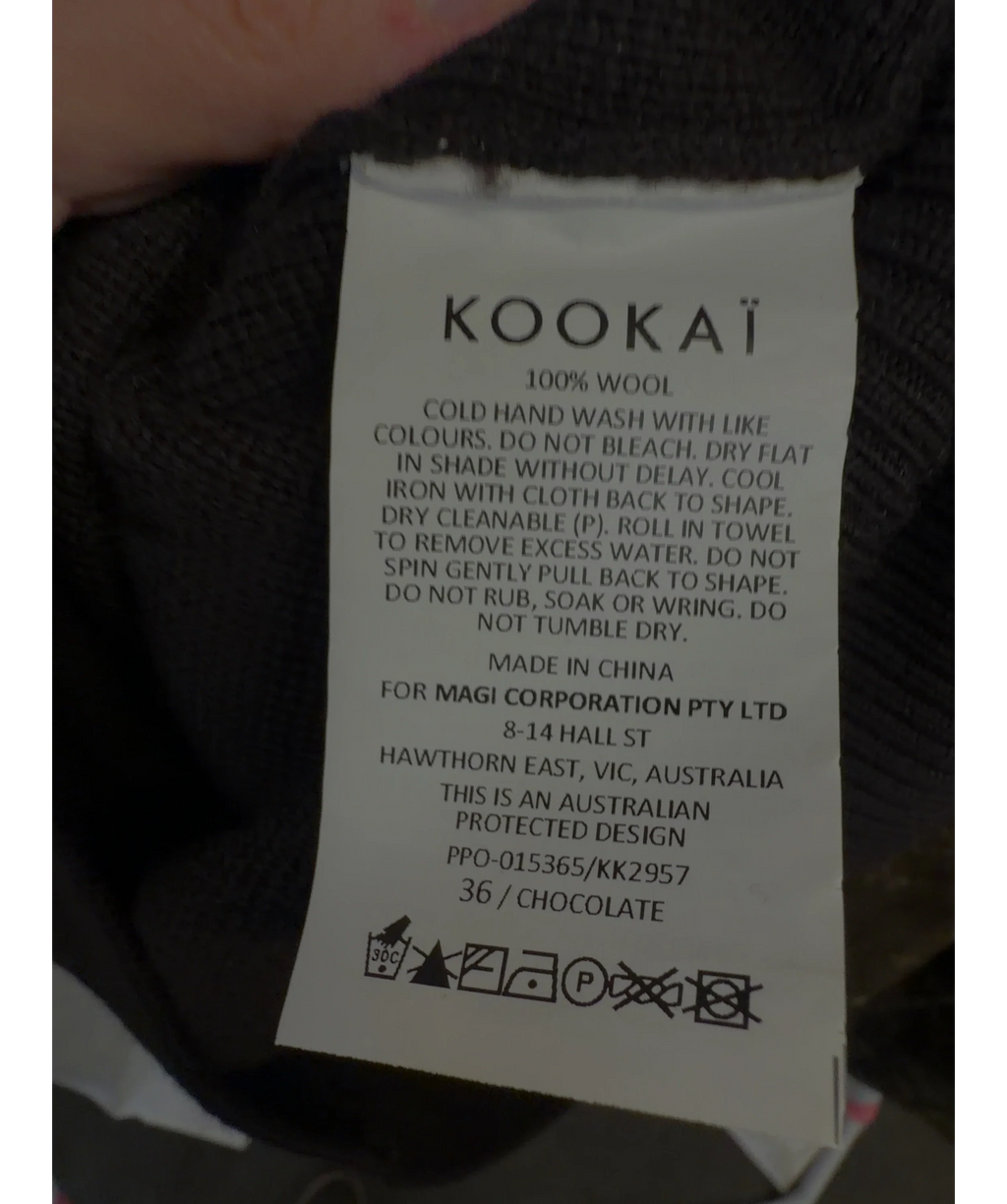Kookai Brown Dalton Zip Cardigan, size UK 8 — label