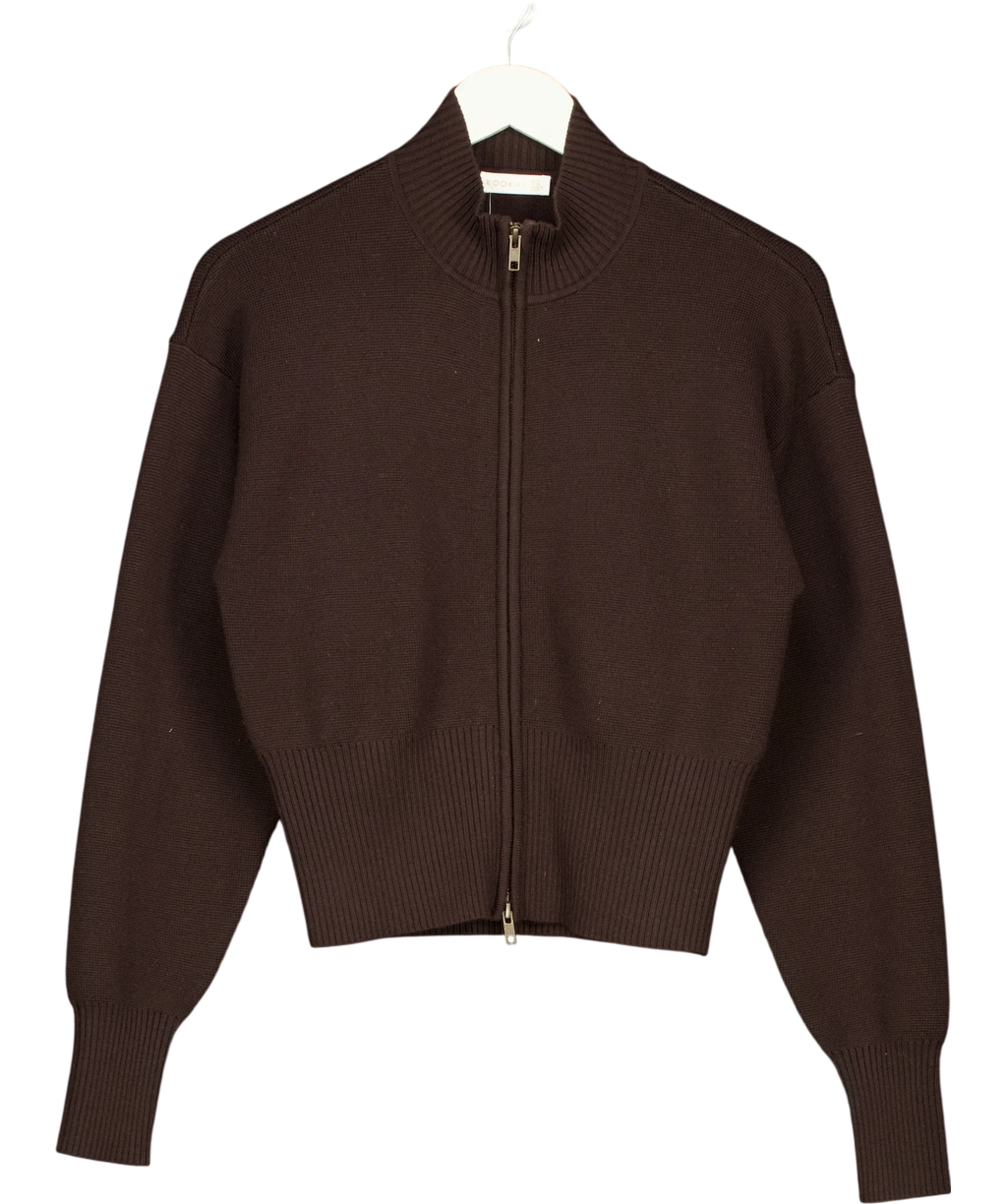 Kookai Brown Dalton Zip Cardigan, size UK 8 — front