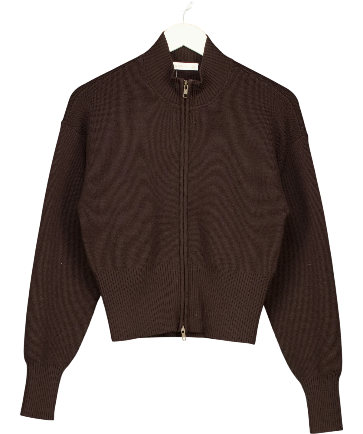 Kookai Brown Dalton Zip Cardigan, size UK 8 — front