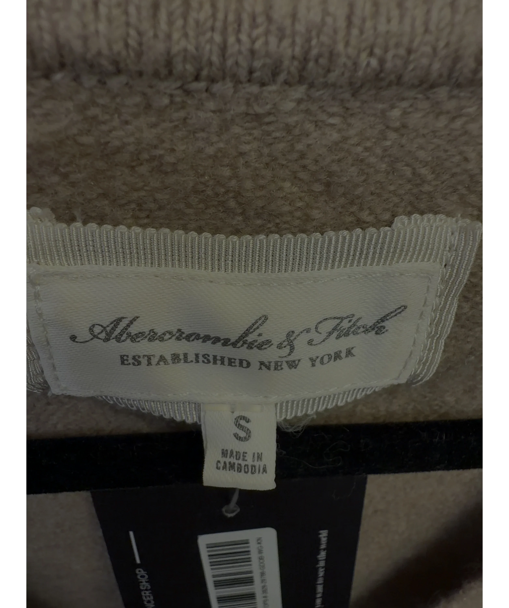 ABERCROMBIE & FITCH Beige Merino Wool-Blend V-Neck Sweater, size UK S — care label